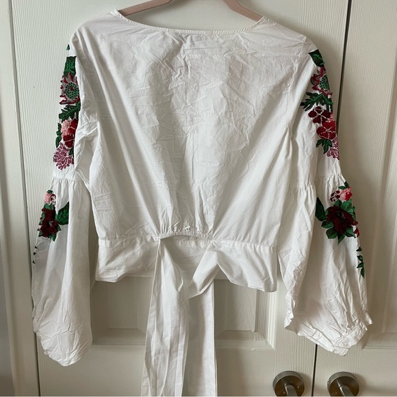 Zara White Embroidered top size S long sleeve - Picture 3 of 12